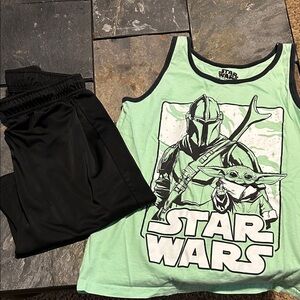 Star Wars Kids Mint Green Tank Top and Black sport Shorts